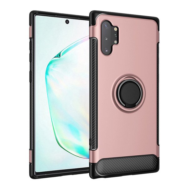Wholesale Galaxy Note 10+ (Plus) 360 Rotating Ring Stand Hybrid Case with Metal Plate (Rose Gold)